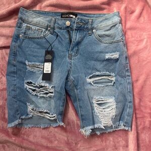 Fashion Nova Light Blue Ripped Jean Shorts